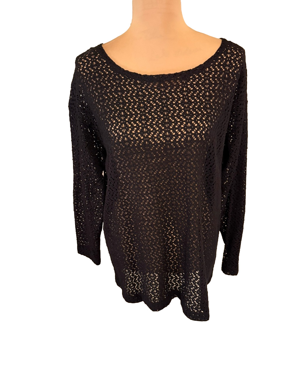 Black Crochet Knit Long Sleeve Swim Coverup